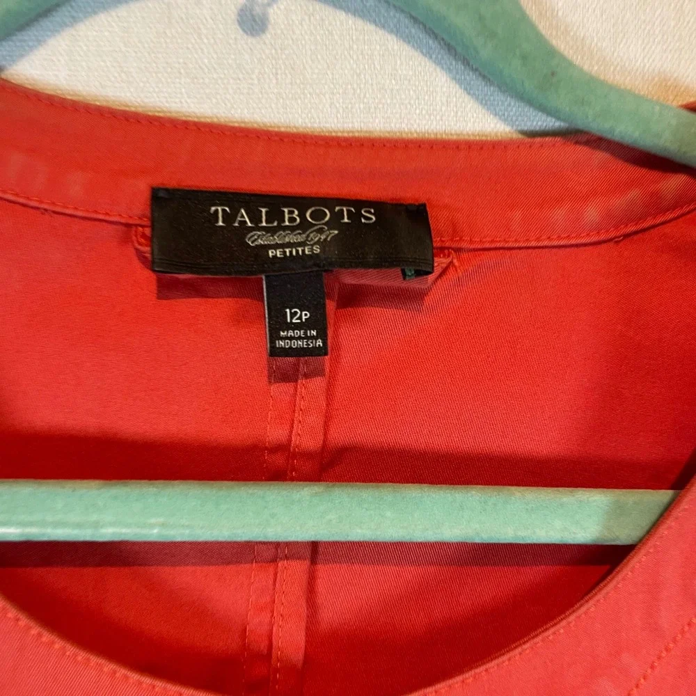 Talbots Petites Coral Red Ruffle‎ Front 3/4 Sleeve Blazer Jacket Size 12P - Picture 5 of 6